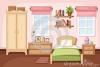 Bedroom interior. Vector illustration. Vector Illustration