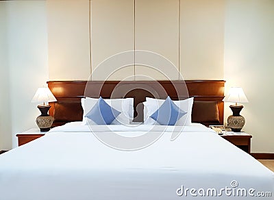 Bedroom of luxury house, Comfortable bedroom with nice decoration. Stock Photo
