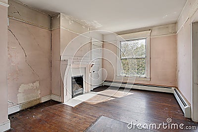 Bedroom in old abandoned home Stock Photo