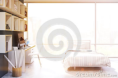 Bedroom with panoramic window, toned Stock Photo