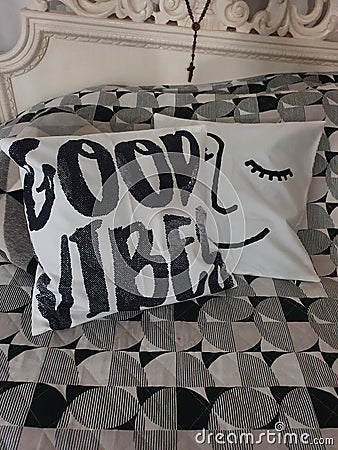 Bedroom pillow decor Stock Photo