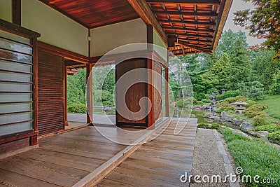 Bedroom porch and deck overlooking the peace and tranquility of Stock Photo