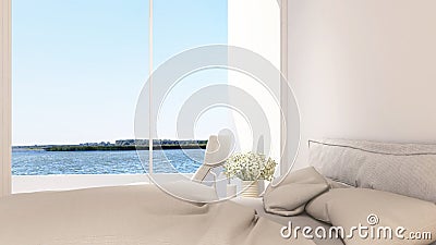 Bedroom and terrace view in hotel - 3D Rendering Stock Photo