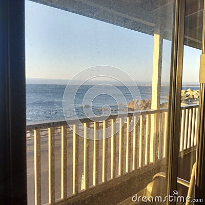 Bedroom with a view beach house beautiful oceanview Stock Photo