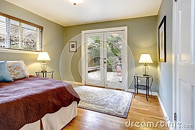 Bedroom with walkout deck Stock Photo