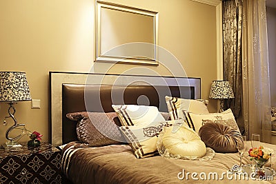 The bedroom of working families Stock Photo