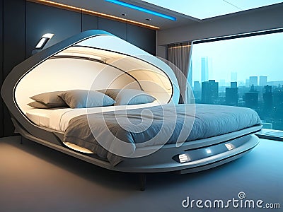 Bedrooms of Tomorrow: Experience Comfort and Innovation in Futuristic Images Stock Photo