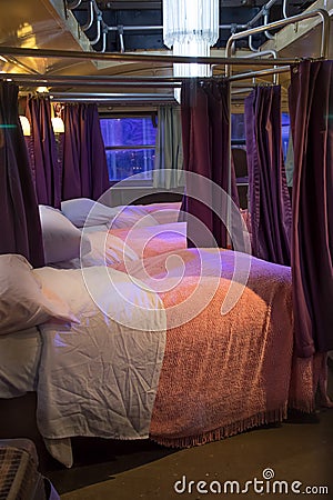 Beds inside Harry Potter Knight bus Editorial Stock Photo