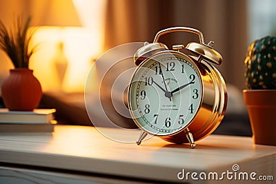 Bedside clock alarm on the table, ready for the morning Stock Photo