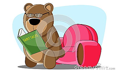 Bedtime stories decided to read cute teddy bear Vector Illustration