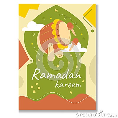 Beduk Ramadan of Ramadan and Eid Al Fitr Greeting Card Vector Illustration