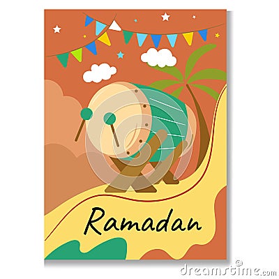 Beduk Ramadan with Flat Design of Ramadan Card Vector Illustration