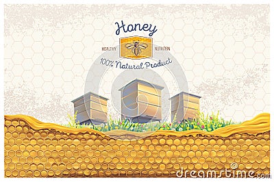 Bee apiary on a designer background. Vector Illustration