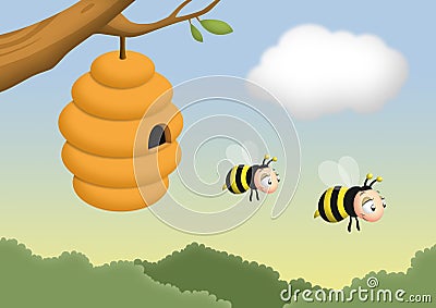 Bee and Beehive Stock Photo