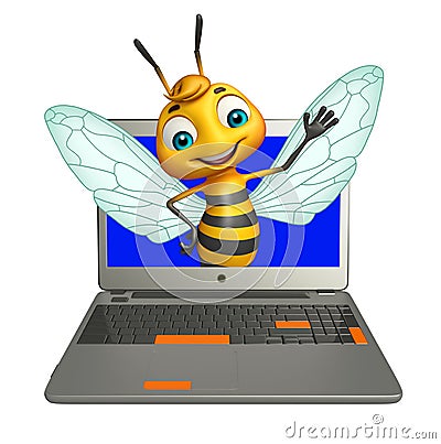 Bee cartoon character with laptop Cartoon Illustration