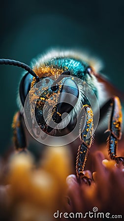 Bee Close-Up on a Flower. Generative AI Stock Photo