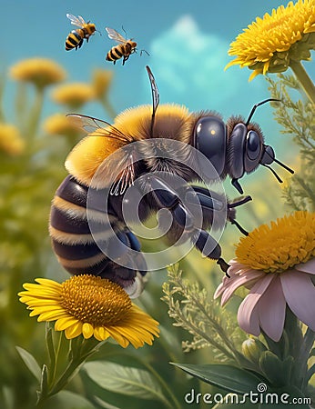 A bee discovers an extraordinary secret in the garden. Stock Photo