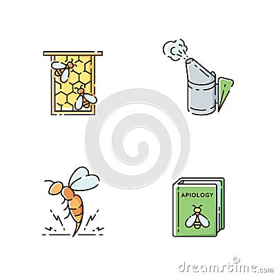 Bee farming RGB color icons set Vector Illustration