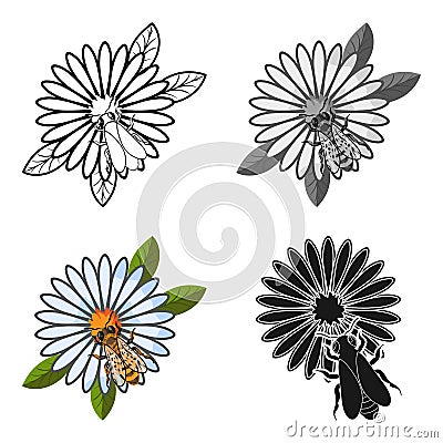 Bee on the flower icon in cartoon style isolated on white background. Apairy symbol stock vector illustration Vector Illustration