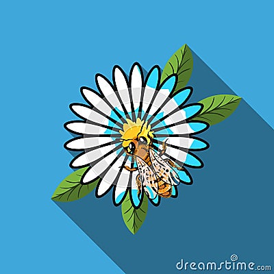 Bee on the flower icon in flat style isolated on white background. Apiary symbol stock vector illustration Vector Illustration