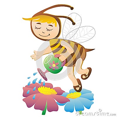 Bee and flowers Vector Illustration