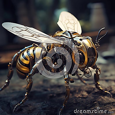 A bee that is a futuristic machine of the future world. Insect. Wildlife Animals. Illustration, Generative AI Stock Photo