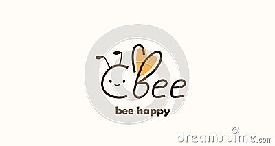 Bee happy funny quote vector illustration. Positive logo, label isolated on white background. Bumble icon graphic design Vector Illustration