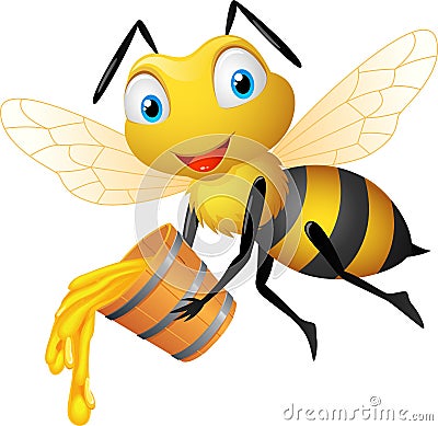 Bee happy with honey bucket Vector Illustration