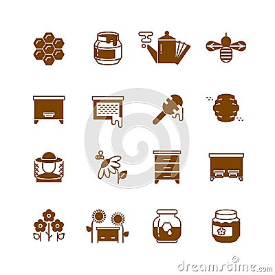 Bee hive, honey, honeycomb vector icons Vector Illustration