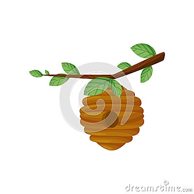 Bee hive on a tree branch. Vector illustration. Vector Illustration