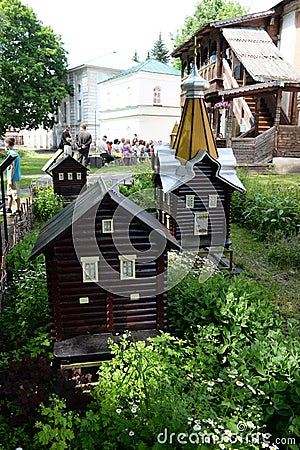 Bee hives on the territory of the Transfiguration monastery. Yaroslavl Kremlin Museum-reserve Editorial Stock Photo