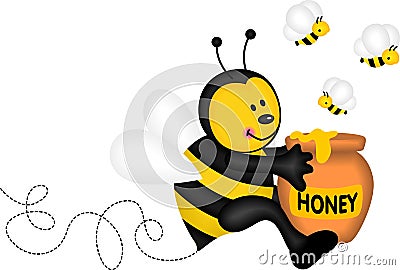 Bee holding a pot of honey Stock Photo