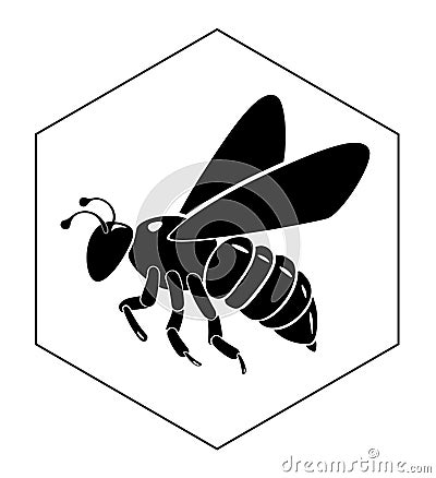 Bee on honey cell Vector Illustration