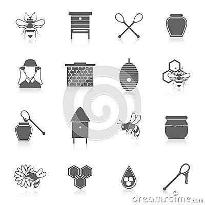 Bee honey icons black set Vector Illustration