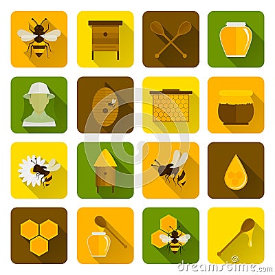 Bee Honey Icons Flat Vector Illustration