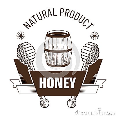 Bee honey isolated sketch icon, apiary and beekeeping Vector Illustration
