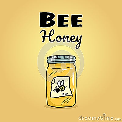 Bee honey jar web icon. Vector cartoon style logo image Vector Illustration