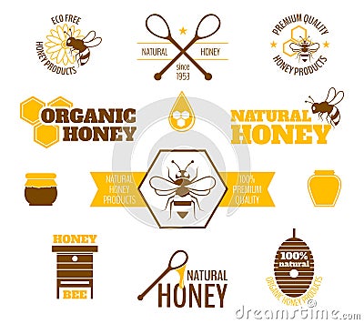 Bee honey label colored Vector Illustration