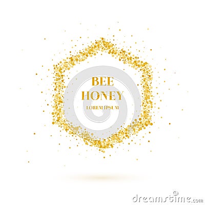 Bee honey label and poster with gold glitter. Vector Illustration