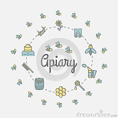 Bee honey natural organic products colored label set Vector Illustration