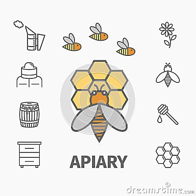 Bee honey natural organic products colored label set Vector Illustration