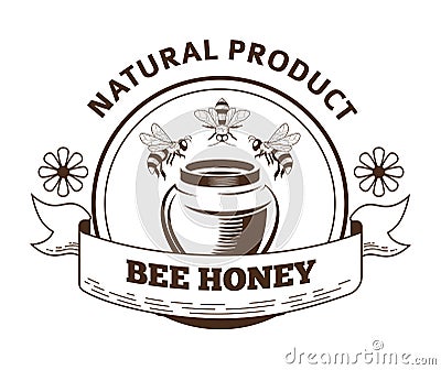 Bee honey natural product label packaging design in vintage style Vector Illustration