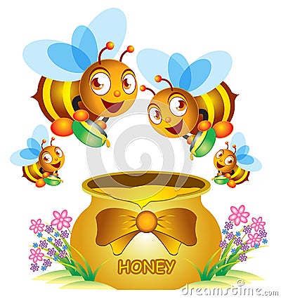Bee and Honey Pot Stock Photo