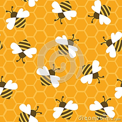 Bee with honey. Seamless pattern. Vector Illustration