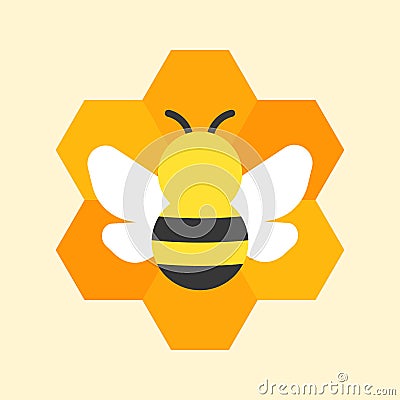 Bee and honeycomb icon Vector Illustration