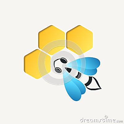 Bee and honeycomb logotype. Colorful, stylized Stock Photo