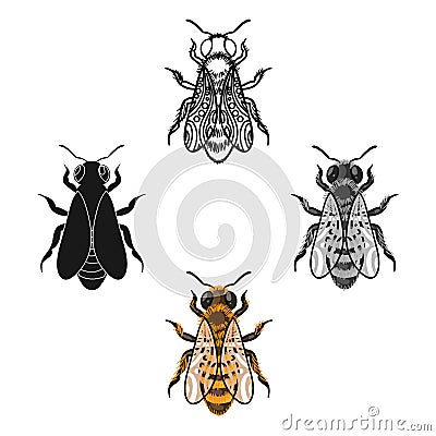 Bee icon in cartoon,black style isolated on white background. Apairy symbol stock vector illustration Vector Illustration