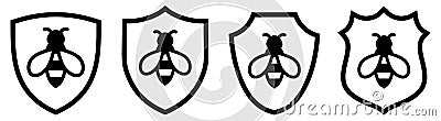 Bee icon inside shield, different versions. Protection from insect concept Vector Illustration