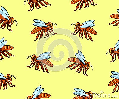 Bee, insect, animal, apiary and beekeeping, seamless vector background and pattern Vector Illustration