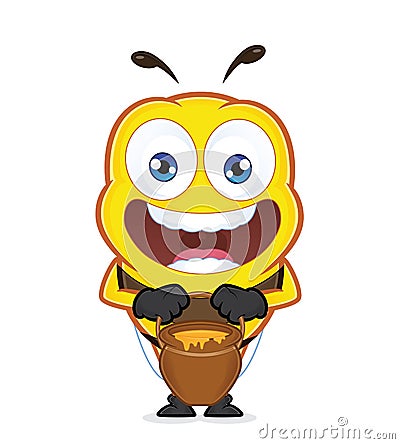 Bee with a jar of honey Vector Illustration